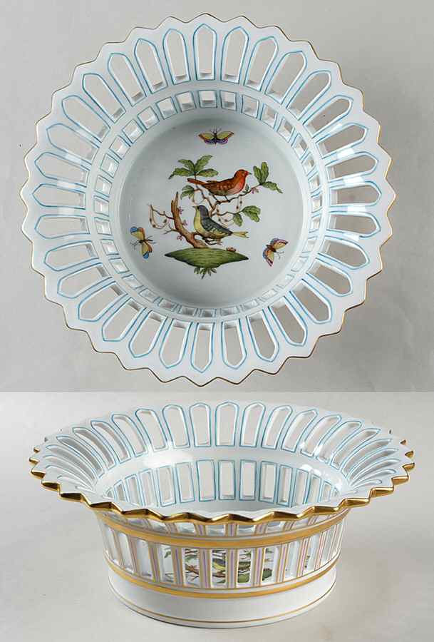 Rothschild Bird (RO) 9" Round Open Weave Basket by Herend-1