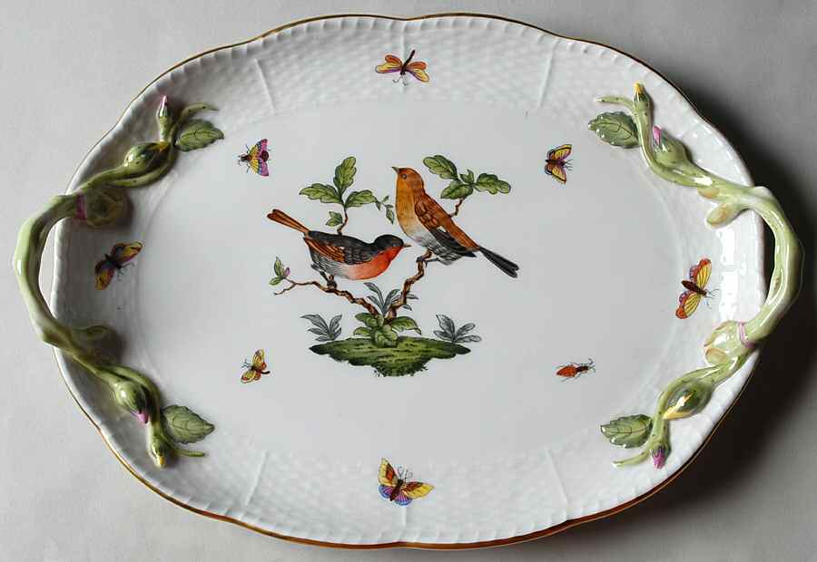 Rothschild Bird (RO) 11" Oval Handled Tray by Herend-1