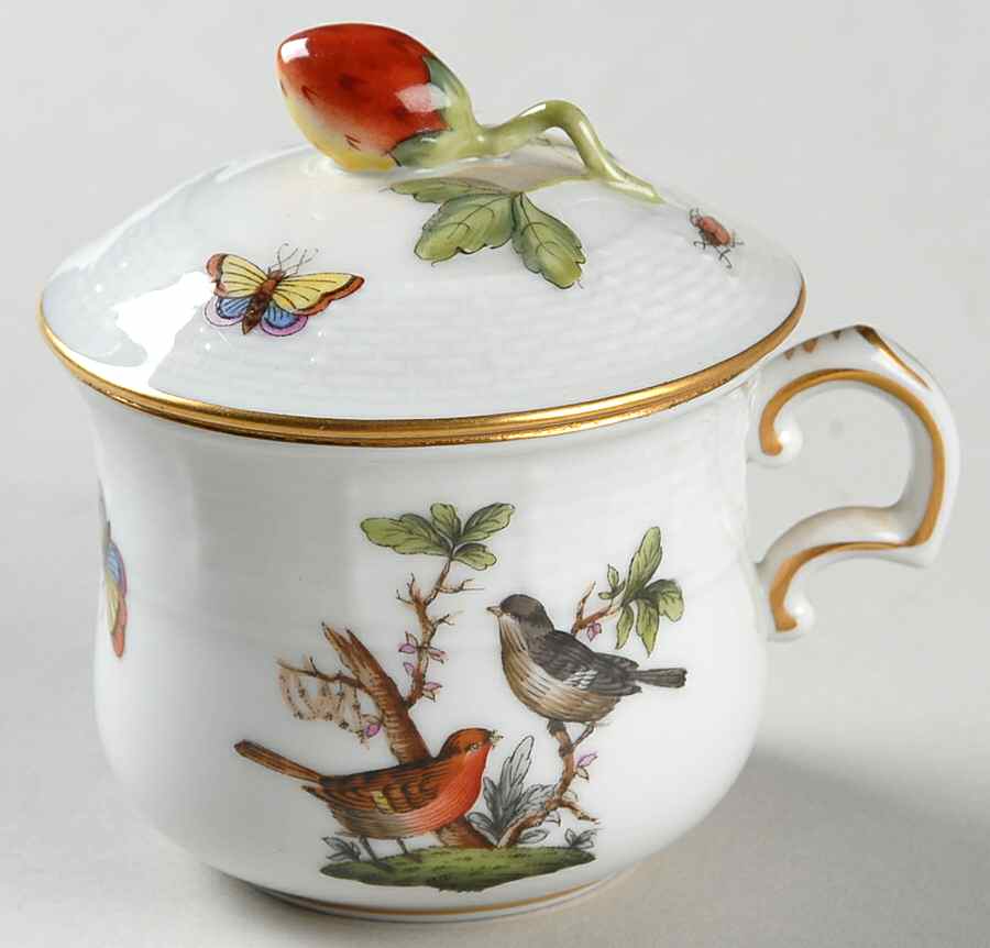 Rothschild Bird (RO) Pot de Creme (2 Pc)-Lid & Base by Herend-1