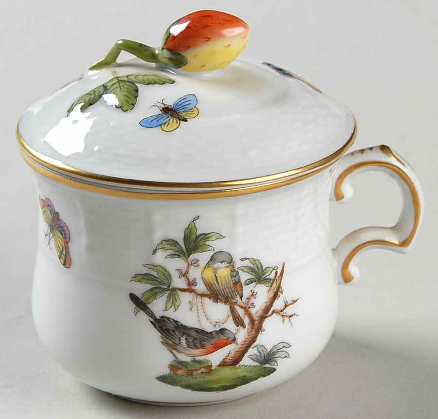 Rothschild Bird (RO) Pot de Creme (2 Pc)-Lid & Base by Herend-1