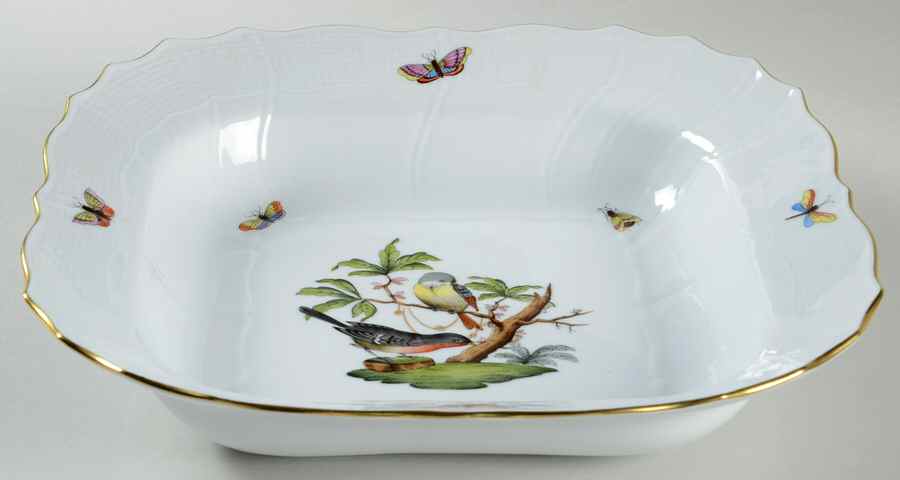 Rothschild Bird (RO) 10" Large Square Fruit Bowl by Herend-1