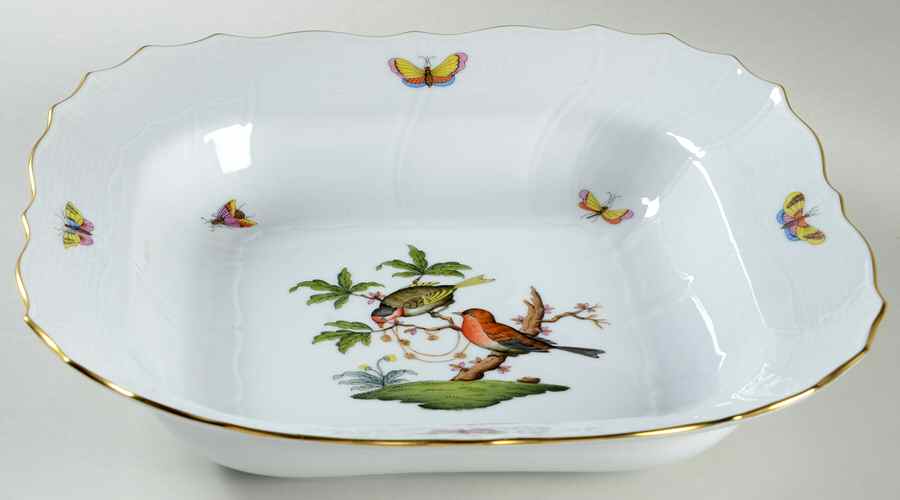 Rothschild Bird (RO) 10" Large Square Fruit Bowl by Herend-1