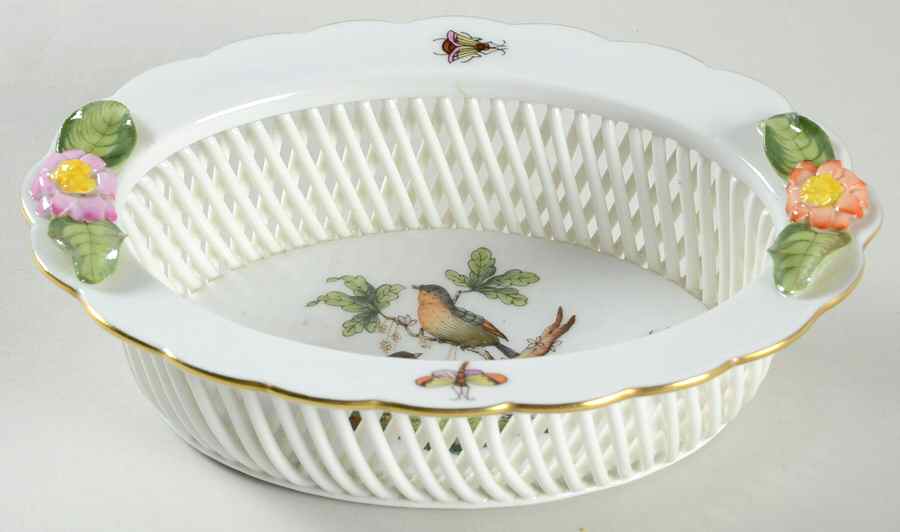 Rothschild Bird (RO) 5" Oval Open Weave Basket by Herend-1