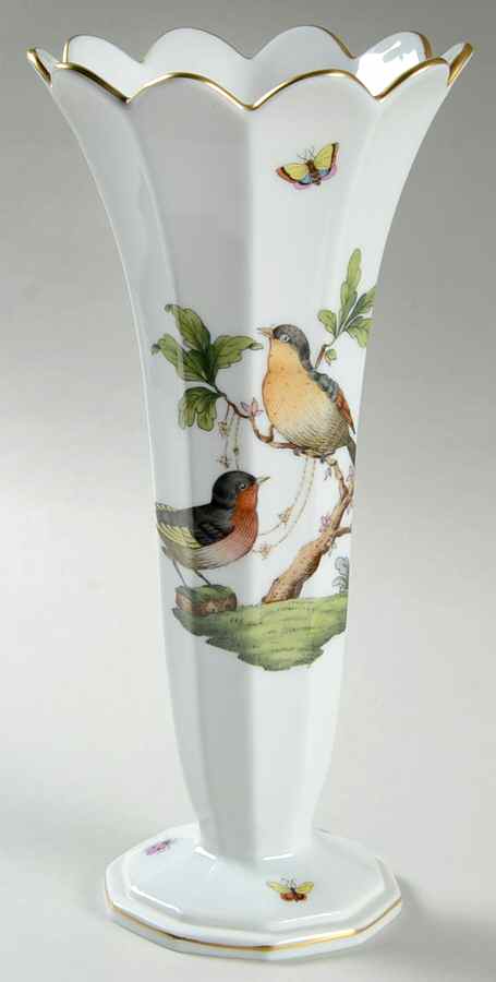 Rothschild Bird (RO) 8" Scalloped Vase by Herend-1