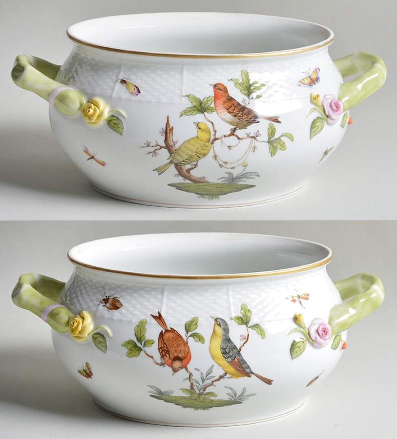 Rothschild Bird (RO) Oval Bean Pot No Lid by Herend-1