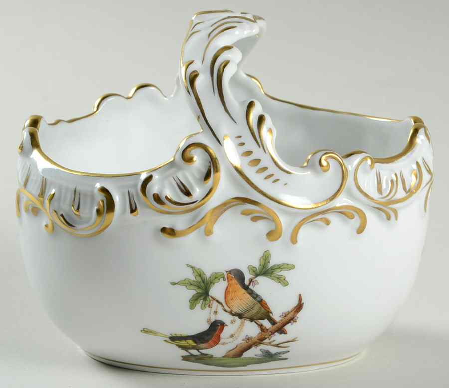Rothschild Bird (RO) Small Oval Basket with Handle by Herend-1