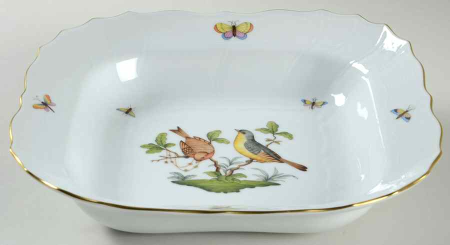 Rothschild Bird (RO) 10" Large Square Fruit Bowl by Herend-1