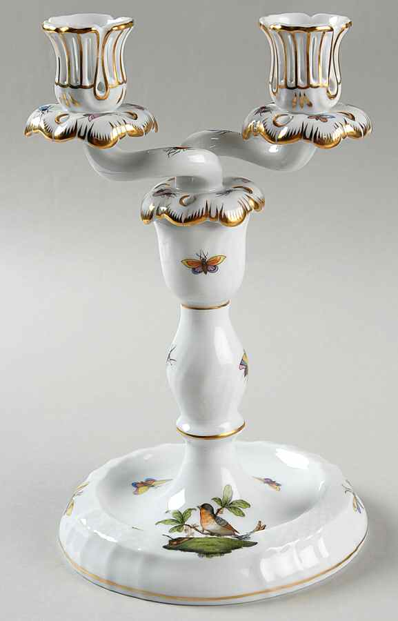 Rothschild Bird (RO) 9" Double Light Candlestick by Herend-1