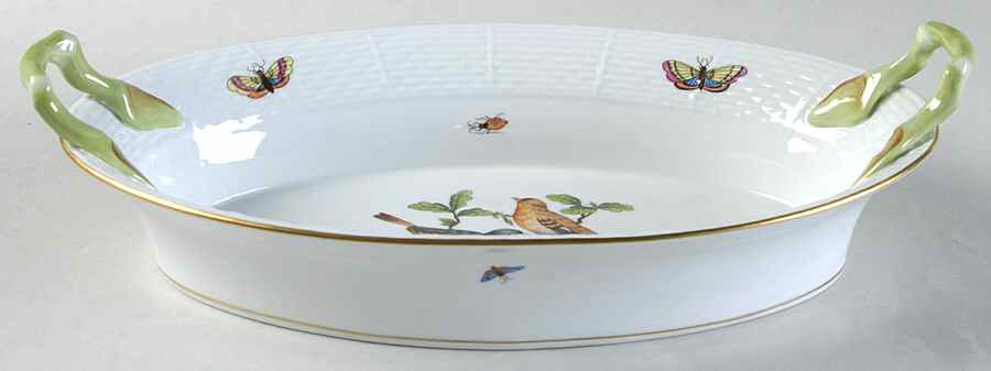 Rothschild Bird (RO) Oval Handled Bread Dish by Herend-1
