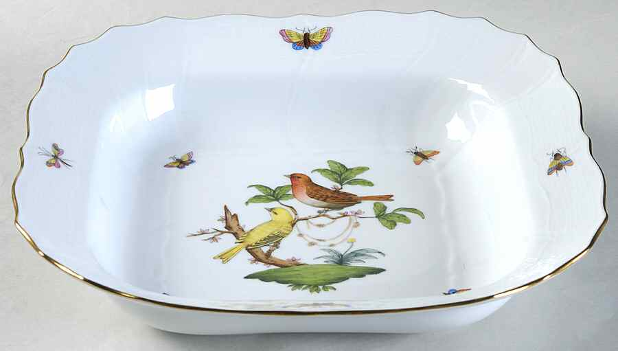 Rothschild Bird (RO) 10" Large Square Fruit Bowl by Herend-1