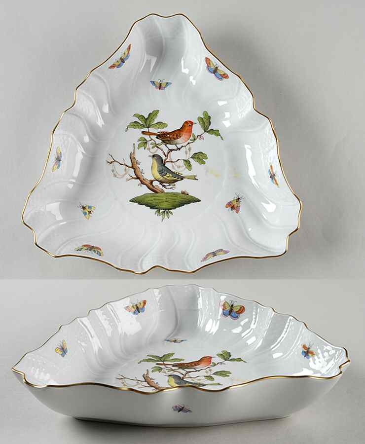 Rothschild Bird (RO) 10" Triangular Vegetable Bowl by Herend-1