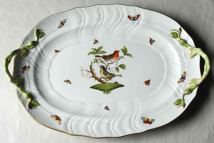 Rothschild Bird (RO) 15" Oval Handled Platter by Herend-1