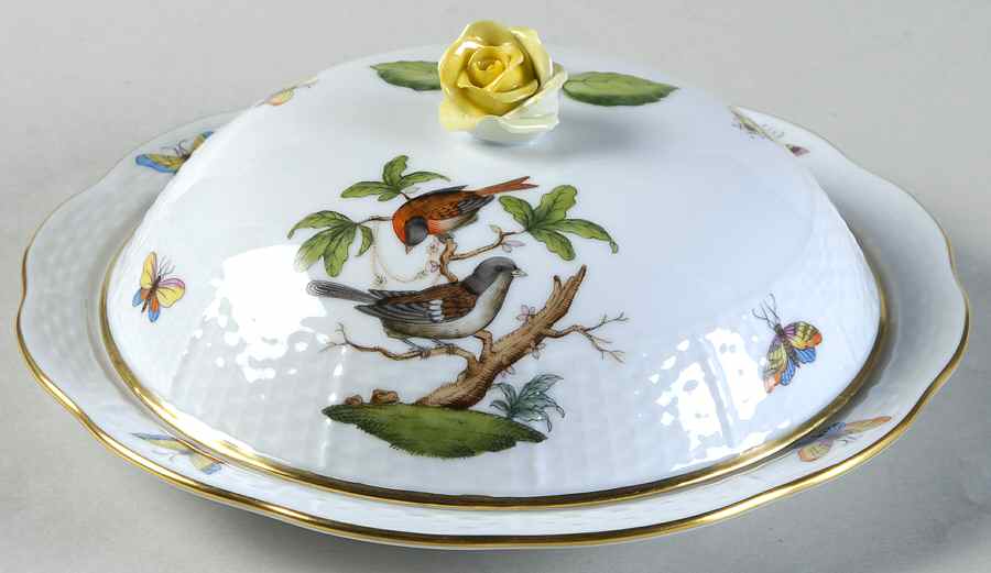 Rothschild Bird (RO) Muffin Dish & Lid by Herend-1
