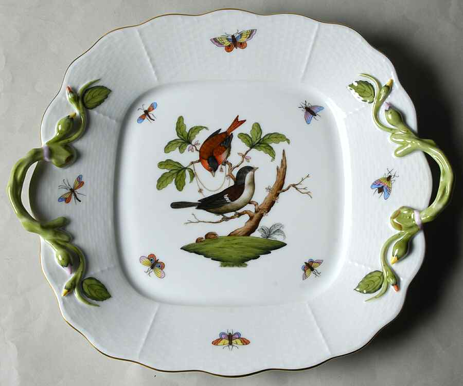 Rothschild Bird (RO) 11" Square Handled Cake Plate by Herend-1