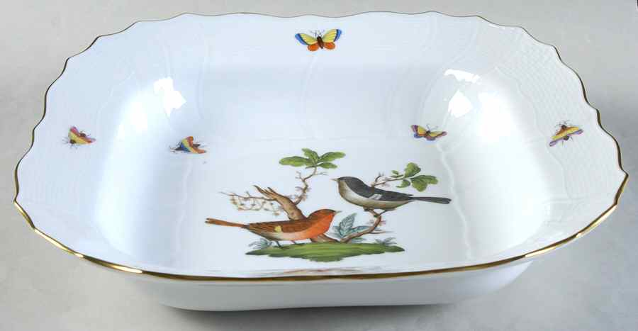 Rothschild Bird (RO) 10" Large Square Fruit Bowl by Herend-1