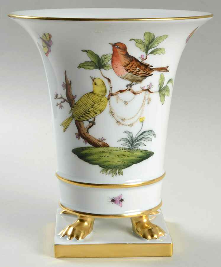 Rothschild Bird (RO) 7" Claw Footed Urn Vase by Herend-1