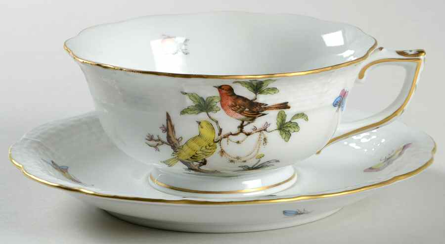 Rothschild Bird (RO) Footed Cup & Saucer Set by Herend-1