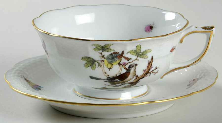 Rothschild Bird (RO) Footed Cup & Saucer Set by Herend-1