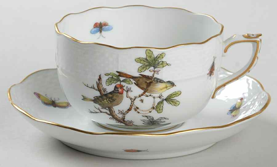 Rothschild Bird (RO) Flat Cup & Saucer Set by Herend-1
