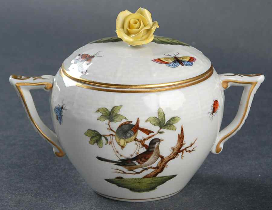 Rothschild Bird (RO) Sugar Bowl & Lid by Herend-1