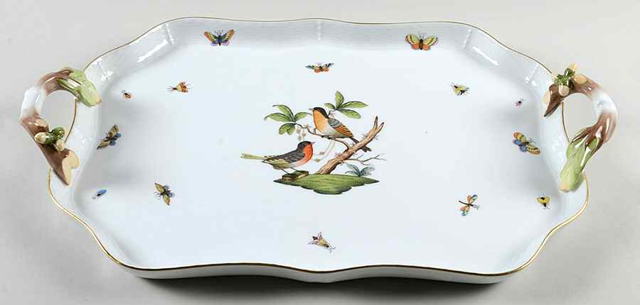 Rothschild Bird (RO) 18" Acorn Handled Rectangular Tray by Herend-1