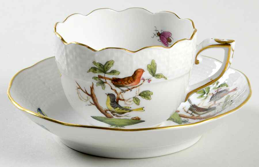 Rothschild Bird (RO) Flat Demitasse Cup & Saucer Set by Herend-1