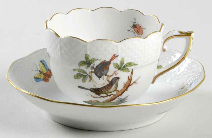 Rothschild Bird (RO) Flat Demitasse Cup & Saucer Set by Herend-1