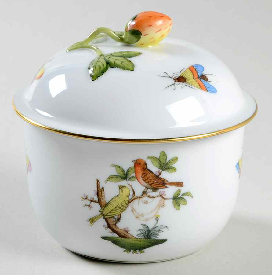 Rothschild Bird (RO) Sugar Bowl & Lid by Herend-1