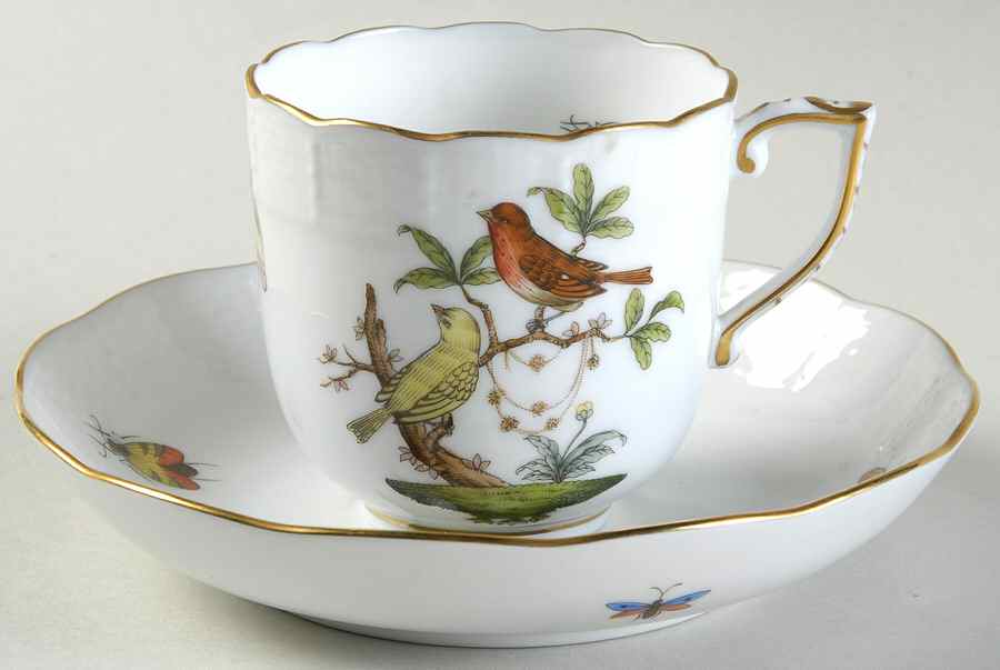 Rothschild Bird (RO) Chocolate Cup & Saucer Set by Herend-1
