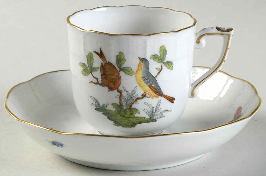 Rothschild Bird (RO) Chocolate Cup & Saucer Set by Herend-1