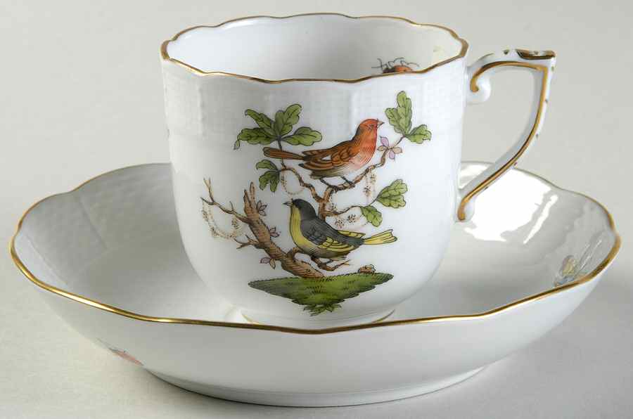 Rothschild Bird (RO) Chocolate Cup & Saucer Set by Herend-1