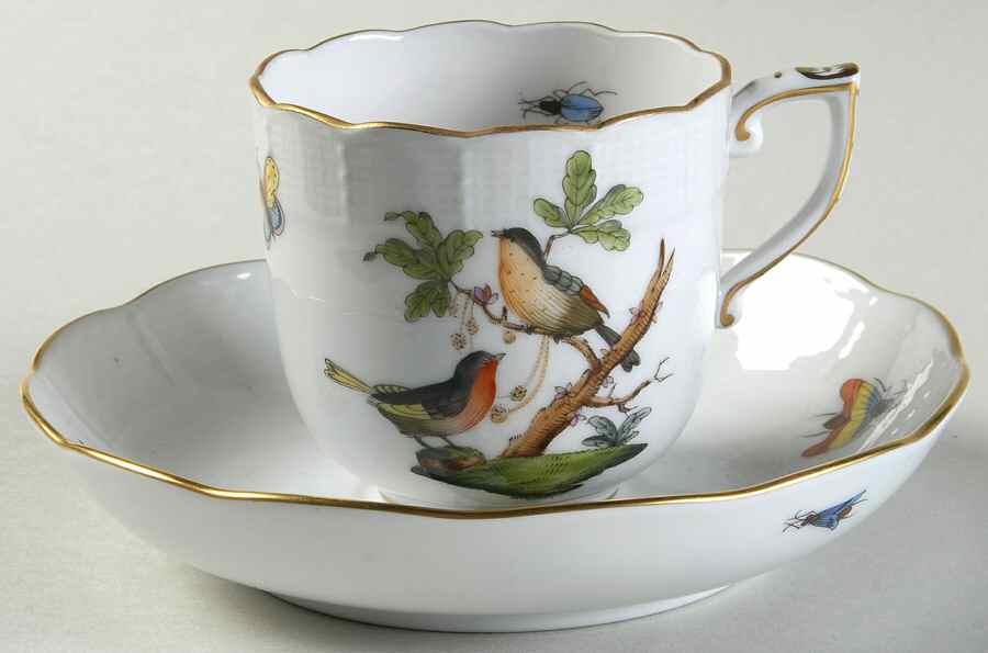 Rothschild Bird (RO) Chocolate Cup & Saucer Set by Herend-1