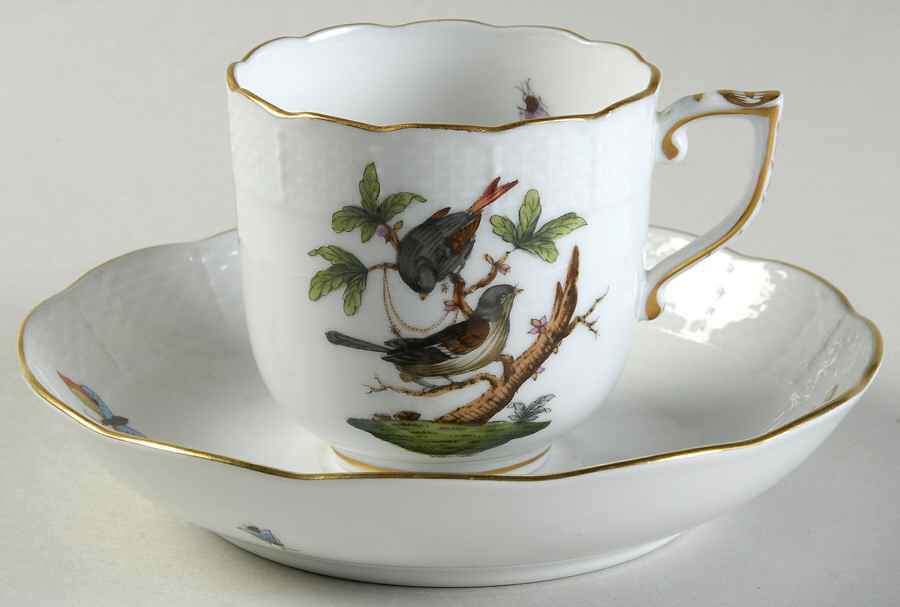 Rothschild Bird (RO) Chocolate Cup & Saucer Set by Herend-1
