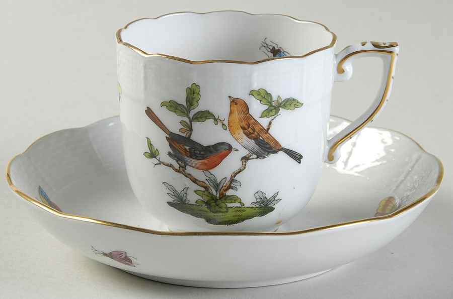 Rothschild Bird (RO) Chocolate Cup & Saucer Set by Herend-1