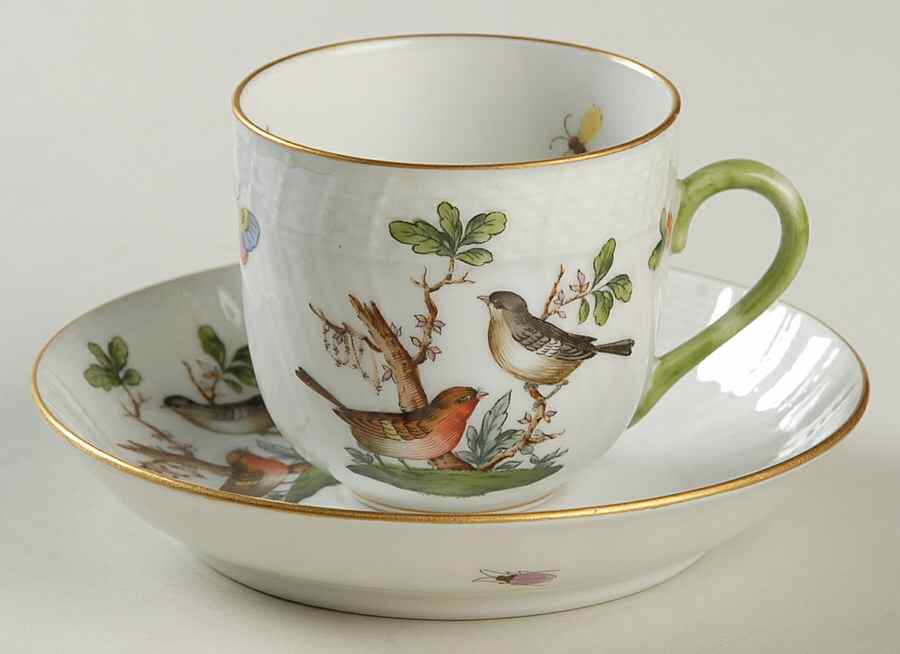 Rothschild Bird (RO) Flat Demitasse Cup & Saucer Set by Herend-1