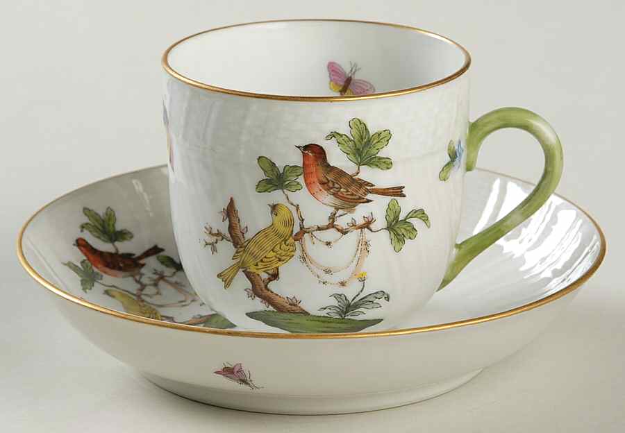 Rothschild Bird (RO) Flat Demitasse Cup & Saucer Set by Herend-1