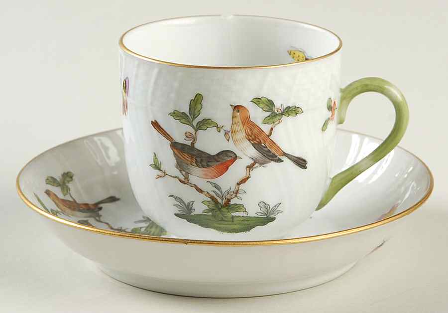 Rothschild Bird (RO) Flat Demitasse Cup & Saucer Set by Herend-1