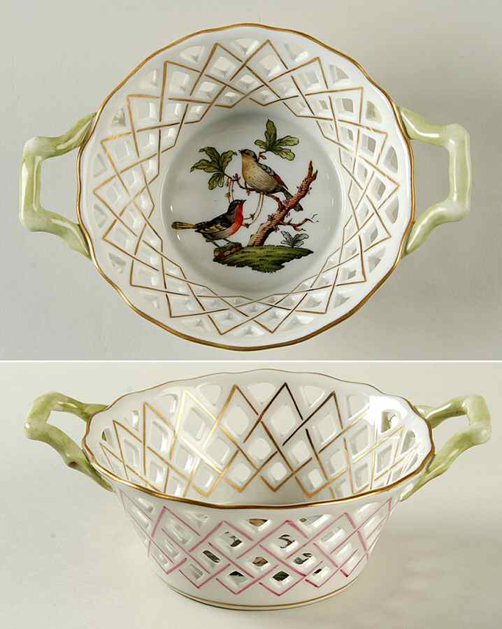 Rothschild Bird (RO) 5" Round Open Weave Basket with Handles by Herend-1