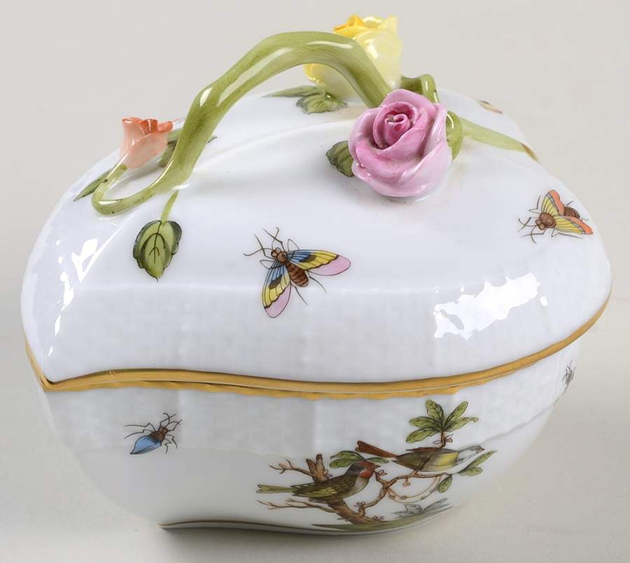 Rothschild Bird (RO) 3" Heart Shaped Box & Lid by Herend-1