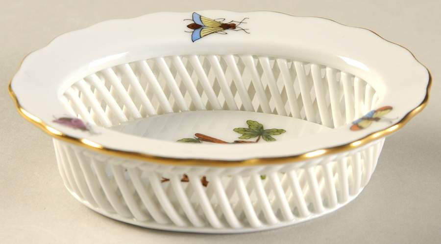 Rothschild Bird (RO) 3" Oval Open Weave Basket by Herend-1