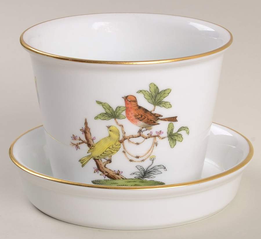 Rothschild Bird (RO) 2" Flower Pot & Underplate by Herend-1