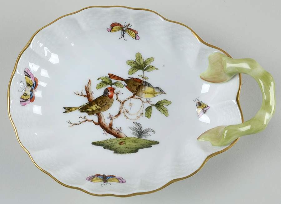Rothschild Bird (RO) 6" Handled Shell Shaped Dish by Herend-1