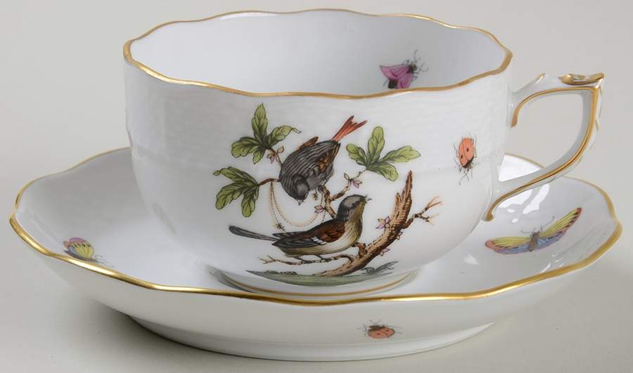 Rothschild Bird (RO) Flat Cup & Saucer Set by Herend-1
