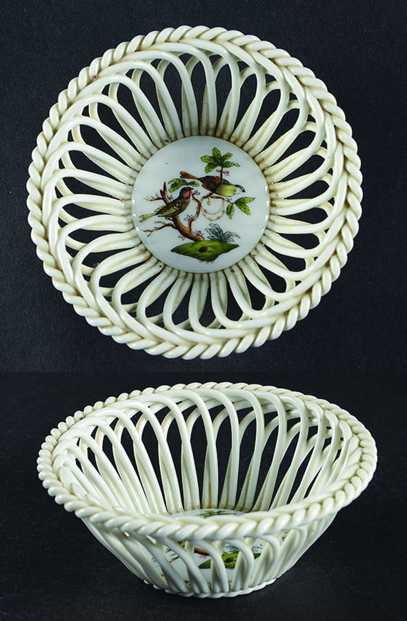 Rothschild Bird (RO) 4" Round Open Weave Basket by Herend-1