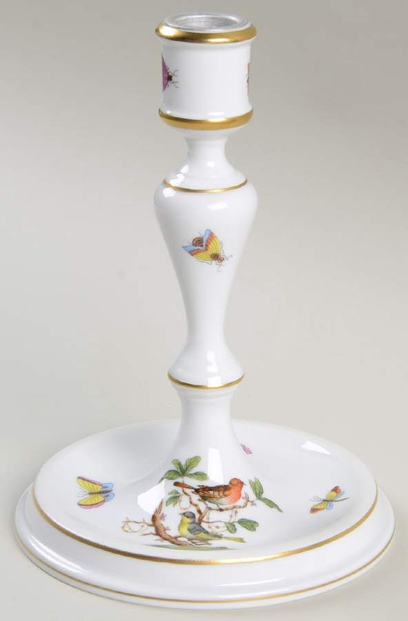 Rothschild Bird (RO) 7" Candlestick/Base w/Metal Insert (for 2Lt Candle by Herend-1