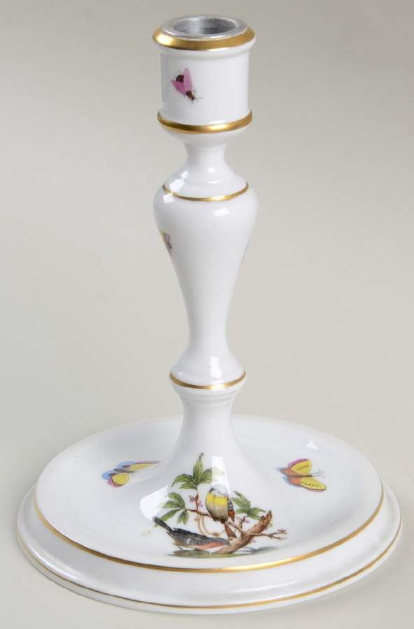 Rothschild Bird (RO) 7" Candlestick/Base w/Metal Insert (for 2Lt Candle by Herend-1