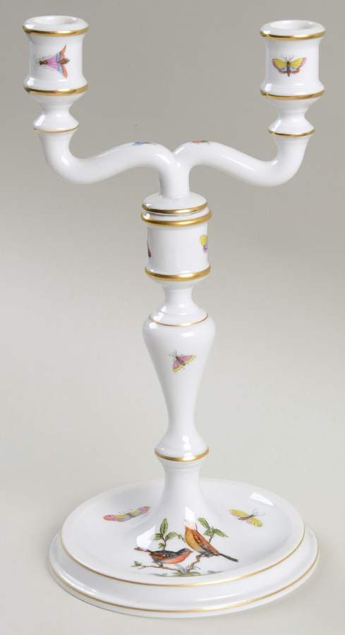 Rothschild Bird (RO) 10" Double Lt Candlestick (Uses a Candle Arm) by Herend-1