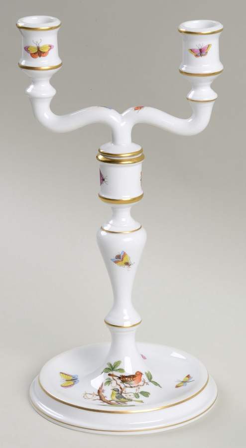 Rothschild Bird (RO) 10" Double Lt Candlestick (Uses a Candle Arm) by Herend-1