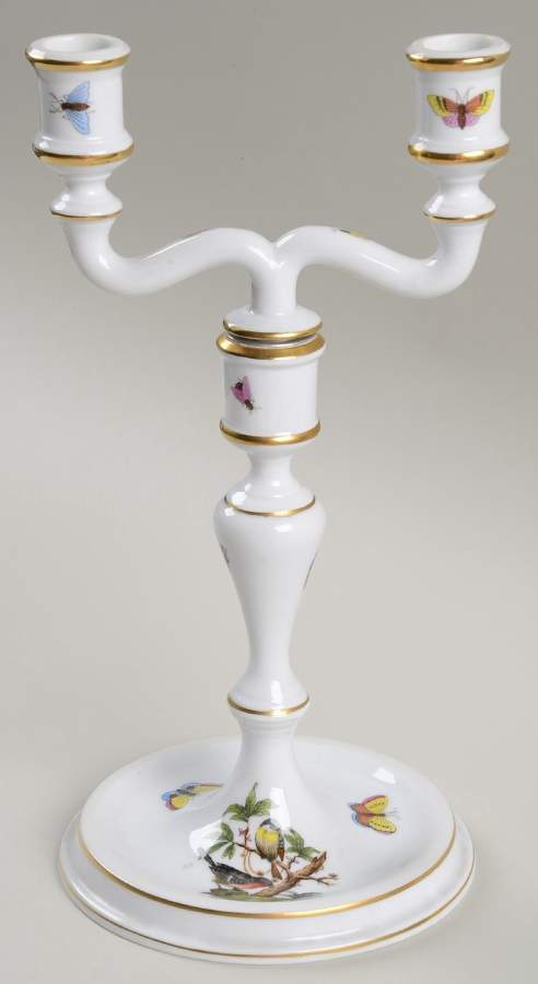 Rothschild Bird (RO) 10" Double Lt Candlestick (Uses a Candle Arm) by Herend-1