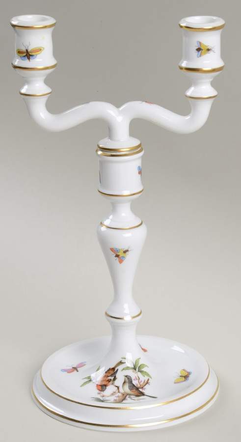 Rothschild Bird (RO) 10" Double Lt Candlestick (Uses a Candle Arm) by Herend-1